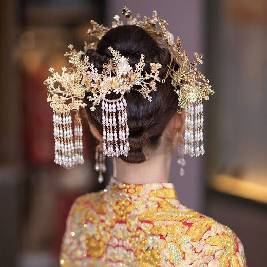 Wanbaozi bride Xiuhe tiara Chinese style ancient costume red phoenix crown tassel hair band back pressed Xiuhe clothing accessories make the face look smaller red crown suit