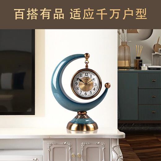 Twelve-eye European-style clock light luxury display clock living room sitting clock desktop pendulum clock table-style ornaments American home table clock blue gold pottery bottom