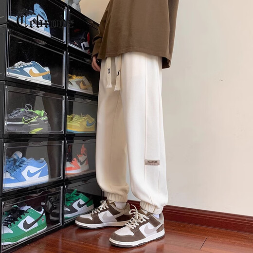 Cebrodz France casual pants men's autumn and winter new men's pants plus velvet sweatpants leggings long pants loose men's sweatpants black L