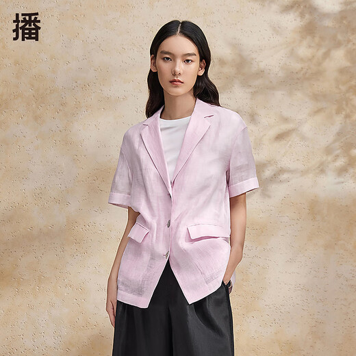播外套夏季薄款女商场同款柔软亚麻轻盈西装领短外套BDR2XD1355 R10雾粉 S