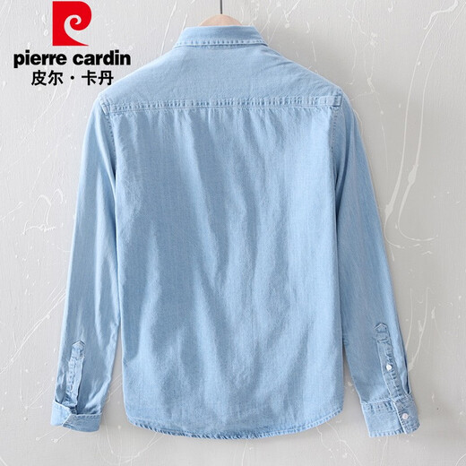 Рубашка Pierre Cardin, мужская зимняя, приятная для кожи, мягкая модная тонкая джинсовая рубашка с длинными рукавами, мужской джинсовый светло-голубой размер L