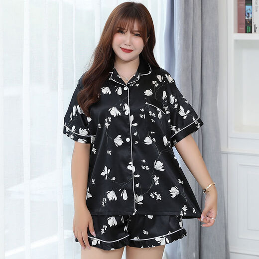 Zhidou Dou Pyjamas pour femmes Summer Fat Girl Plus Fat Plus Plus taille Silk Silk Pyjamas Femme Summer Summer à manches minces plus gras Taille Extra Taille 17 # Ice Silk Double court B9923 Single Size XL