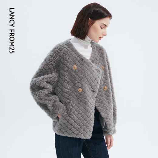 Langzi French slim temperament slim round collar imitation fur fur short coat top women's high-end winter new medium gray 170/88A/XL