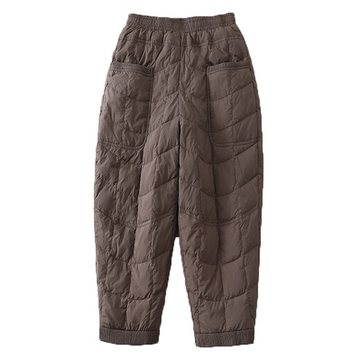 Duck Down Pants Women's Autumn and Winter High Waist Outer Wear Plus Velvet Thickened Mom Pants 2025 New Northeast Minus 40 Degree Cotton Pants Brown M Recommended 90-115 Jin Jin equals 0.5 kg