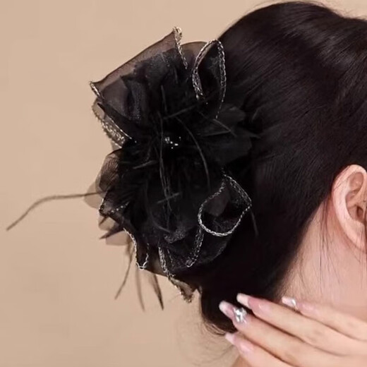 Xiangwan hair clip mesh flower feather clip women's hair extension hair clip high-end shark clip large hair clip hair accessories