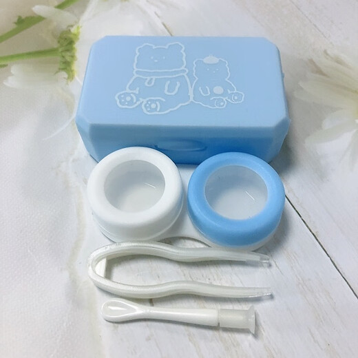 妙眸可爱小熊图案卡通简约小巧便携式隐形眼镜盒收纳美瞳盒伴侣盒csyy 粉色