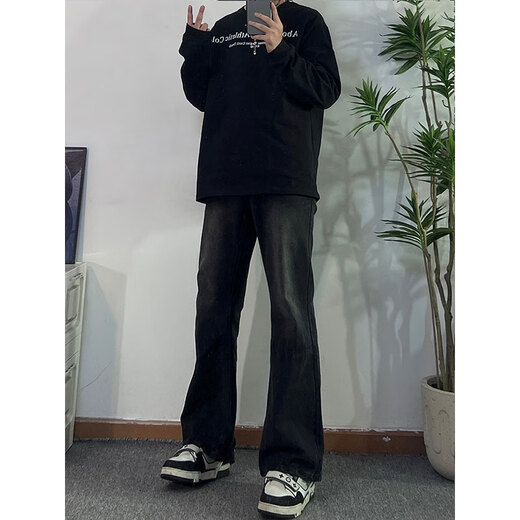 7 excellent products men's jeans autumn American retro high street casual straight slim fit versatile slightly flared long pants for men HCFS-2002 black regular XL