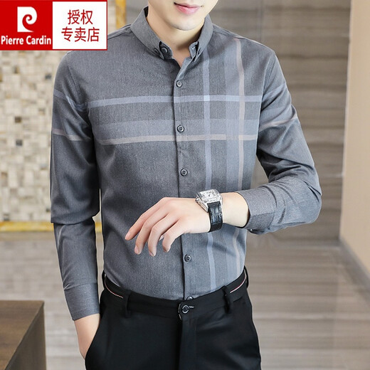 Pier Cardin Marke High-End-Herrenkleidung für Frühlings- und Herbst-Langarmhemden für Männer 2022 Neues koreanisches Geschäft Slim Casual Plaid Herrenhemd gestrickt 9901 Khaki 175