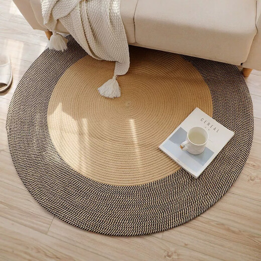 Qingbilin living room coffee table carpet bedroom cotton round carpet sofa bedside stain-resistant woven carpet washable cotton carpet diameter 90CM - jute color