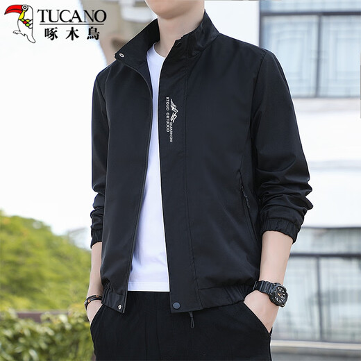 Woodpecker (TUCANO) Jacket Men's Spring and Autumn Loose Stand Collar Versatile Casual Jacket Trendy Comfortable Top Men's Black 4XL