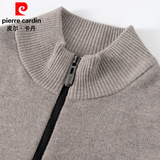 Pierre Cardin cardigan men's 100% pure wool cardigan winter thick sweater jacket for young and middle-aged people stand-up collar zipper knitted cardigan