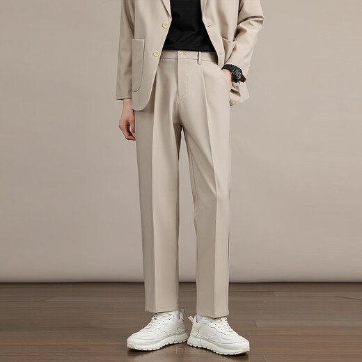 Dingfengbaoluo autumn drape suit pants men's straight loose wide-leg casual pants advanced slim C58 black M