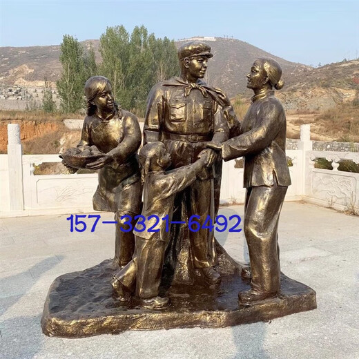 Deep love between military and civilians, military and civilian fish and water conditions, fiberglass imitation copper Red Army figure sculptures, red cultural cast bronze statues, custom-made Five Secretaries, Dingjin
