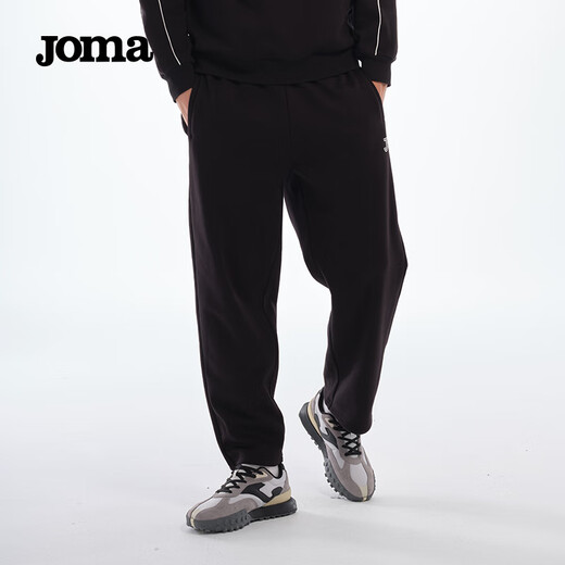JOMA fleece sweatpants for men and women, autumn and winter loose straight knitted sweatpants, winter outdoor running flat casual pants, black L