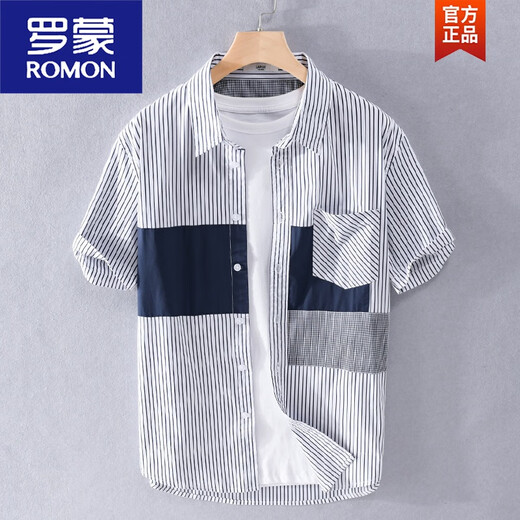 Romon Striped Summer's Summer de diseño de manga corta para hombres que empalmó una nueva camiseta casual de algodón para hombres 9738 Stripas negras M Peso recomendado 95-125 Jin [Jin equivale a 0.5 kg]