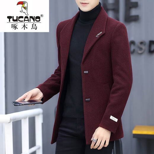 Woodpecker autumn and winter woolen woolen coat men's thickened suit Korean style trendy men's short windbreaker mature and stable heavy coat black 2XL