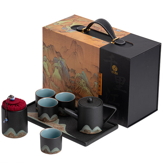SUSHI CERAMICS hand-painted tea set with dry infusion tray, straight pot, tea can, 7 pieces Kung Fu tea cup, tea set holiday gift box
