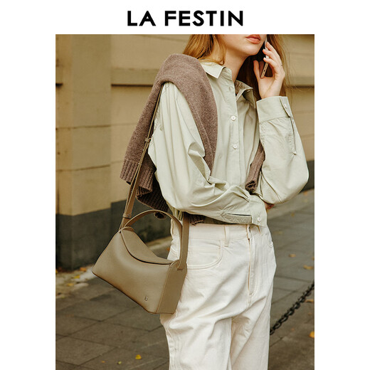 拉菲斯汀【圣诞礼物】头层牛皮包包女2025新款真皮通勤单肩斜挎手提饭盒包 【头层牛皮】【小号】大象灰