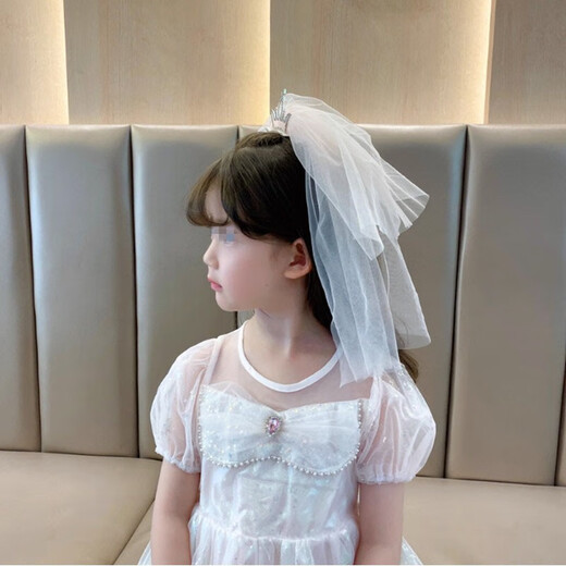 Maimed children's veil girl princess hair accessories crown ice and snow princess birthday hairpin flower girl butterfly wedding veil headdress beige floating yarn