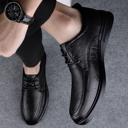 CLOHOO business casual leather shoes for men in spring and autumn, comfortable and trendy formal shoes, versatile, breathable, work and driving soft-soled shoes, black, leather shoe size 40