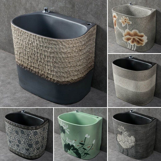 CLCEY balcony outdoor mop pool integrated raised mop pool home bathroom courtyard rectangular ceramic sink basin A type mop pool (send water)