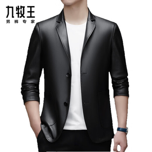Jiumuwang Men's Suit Leather Jacket Spring and Autumn Casual Jacket New Leather Jacket Fashionable Men's Black M 170