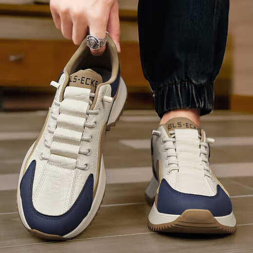 Qinpin Qingdao Fukelai Men's Shoes Spring Autumn and Winter New Leather Sports Shoes Men's Dad Shoes Anti-Slip Travel Running 9911 Mi Blue 42