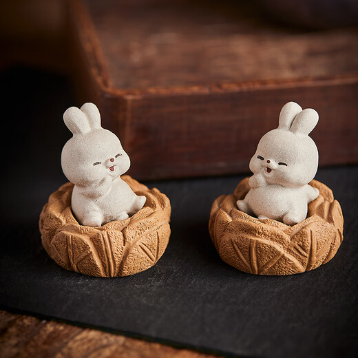 Yixing Zisha Rabbit Tea Pet Cabbage Sitting on the Floor to Make Money White Rabbit Tea Play Can Raise Tea Tray Cute Retro Ornament 1 Sitting on the Floor to Make Money