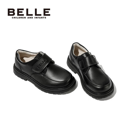 Belle children's shoes boys leather shoes cowhide student performance shoes boys performance shoes spring and autumn single shoes for middle and large children black 32