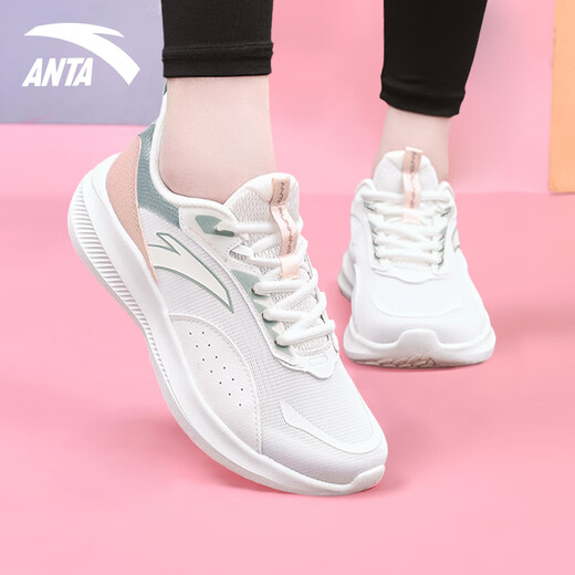 ANTA (ANTA) Women's Shoes Jumping Rope Shoes Spring and Summer New Shock Absorbing Lightweight Running Fitness Training Casual Mom Sports Shoes Walking Shoes (Skipping Rope Shoes) White/Sakura Pink/Crab Shell Green-5 38.5