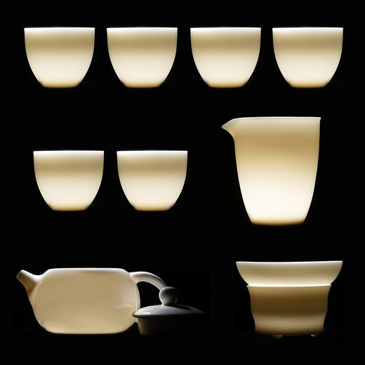 Gold inlaid jade tea set tea tray set Kung Fu tea set accessories teapot teacup gift box travel business Xi Shi white portable tea set