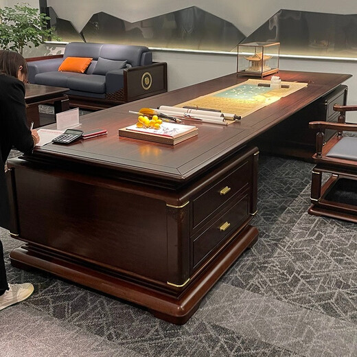 Jiushui new Chinese style all solid wood executive desk simple boss desk president desk writing desk ebony wood office business customization ebony wood material