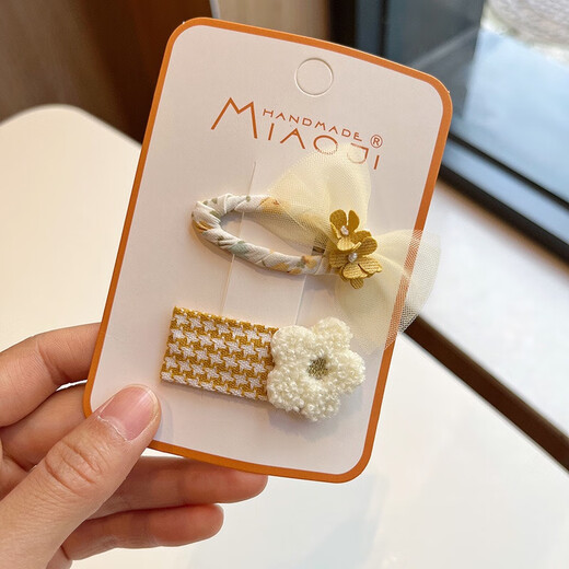 Korean style lace bow clip children's embroidered flower hair clip baby retro hair clip pearl bow pair