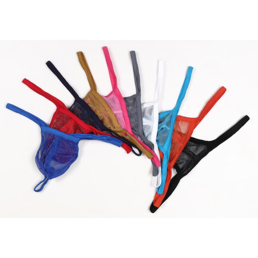 Men's underwear European and American fine mesh bag low waist single thong large size black XXL