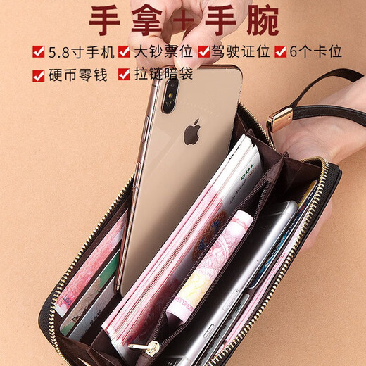 Golozd Tasche Damen 2025 neue Geldbörse Damen lange kleine Handtasche Clutch Bag echte First-Layer-Rindsleder-Brieftasche schwarz