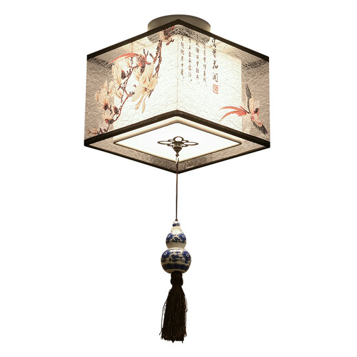 Micro corridor ceiling lamp balcony entrance corridor lamp new Chinese style LED simple bedroom foyer entrance small ceiling lamp round flowery brocade + pendant