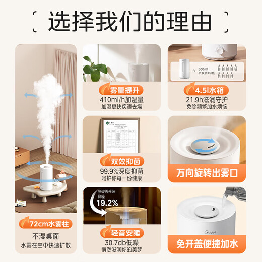 Midea Luftbefeuchter Luftreiniger All-in-One Rhinitis Zuhause Schlafzimmer extra großes Nebelvolumen Heizung und Flüssigkeitszufuhr geräuschlose Sterilisation kleiner industrieller Sprühzerstäuber Geschenk nationale Subvention 3VWL