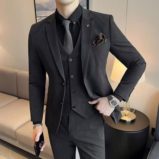 ROMON Suit Men's Slim Jacket Groom Wedding Custom Dress Business Professional Formal Small Suit Men Medium Gray Suit+Trousers XL (Suitable for 125-135 Jin Jin equals 0.5 kg)