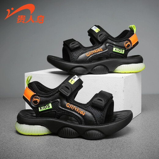 Guirenniao Boys Sandals 2023 Summer New Korean Style Children's Shoes for Big Children and Baby Sports Beach Shoes 2119 Black Green Orange 32 (Inner Length 20.5/Foot Length 20.0)