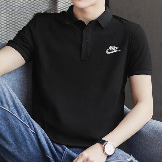 耐克（NIKE）运动套装男装25春新款休闲小标POLO衫上衣 宽松直筒长裤 两件套 FN3895-010+HQ4423-010 S/165