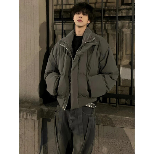 Zhiwei winter American retro short silhouette cotton jacket for boys with trendy design and trendy stand-up collar warm cotton jacket for men BD-Y302 dark gray XL recommended 125-140Jin Jin is equal to 0.5 kg