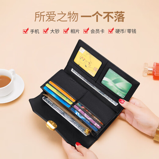 Cnoles women's wallet leather long multi-card slot wallet clutch bag large capacity card holder birthday gift for girlfriend and wife