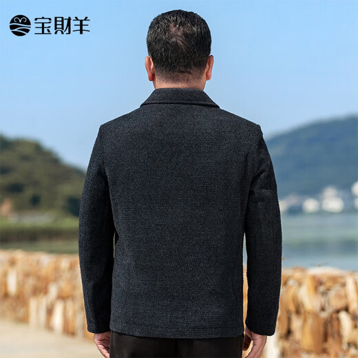 Baocai Sheep Dad's Woolen Jacket Men's Spring and Autumn Lapel Thick Business Cadre Service Executive Jacket Middle-aged and Elderly Clothes
