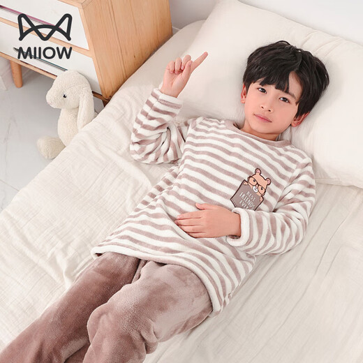 
Catman MiiOW boys flannel pajamas set children's long-sleeved coral fleece home clothes thickened to keep warm winter baby 20 series 677 140 cm (recommended weight 60-74 Jin [Jin equals 0.5 kg])