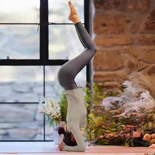 Shuangxiu yoga clothing suit for women 2025 new high-end autumn and winter Pilates can be worn outside to look slimming and cover the belly, sports long sleeves, oatmeal top, dove gray pants, threaded style S 80-100