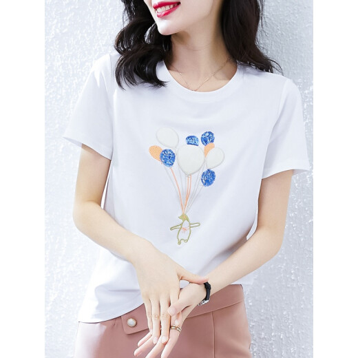 NY-RCE summer striped short-sleeved T-shirt for women's new Korean style loose and versatile half-sleeved top trendy 1DS009 pink blue strip + 9764 white XL