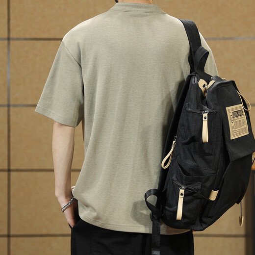 Ten Cranes American Retro Polo Shirt Men's Short Sleeve Loose Casual Half Sleeve Men's Summer Large Size Men's Henley Collar T-shirt Light Brown 2XL (160-180Jin Jin equals 0.5kg)