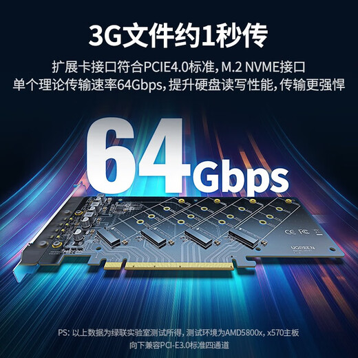 Greenlink PcieX16 to M.2 NVMe expansion card compatible with 5.0/4.0/3.0 solid state drive adapter card, suitable for SSD desktop computer host chassis x4/x8/x16 expansion card, four disks | 64Gbps rate M.2 NVMe