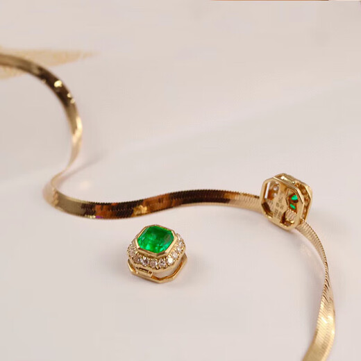 Haikai Necklace Women's Grandma 1 Green Gemstone Pendant 18 Gold Luxury Jewelry Chinese Valentine's Day Birthday Gift 18 Gold Elegant Yellow Emerald Necklace (Including 18 Gold Chain)