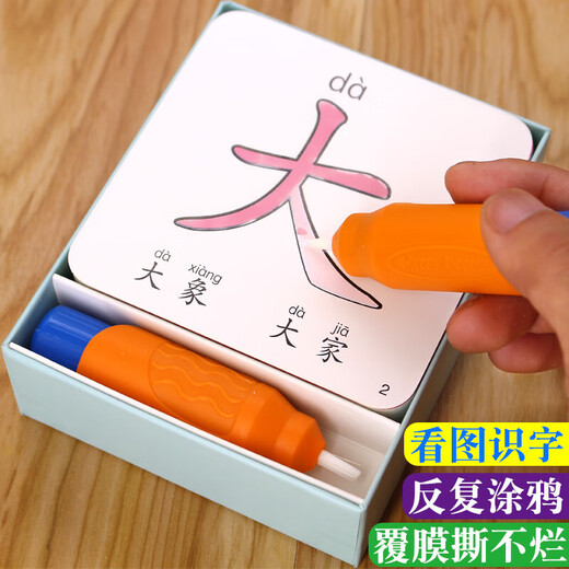 阳光撕不烂涂鸦认知卡水画本看图识字卡学前汉字卡片儿童画画涂色本幼儿园中大班教材汉字描红本练字卡3-4-5-6岁宝宝早教书籍 撕不烂涂鸦认知卡看图识字1盒+学前680字
